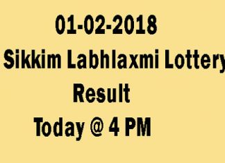 01-02-2018 Sikkim State Labhlaxmi Lottery Result